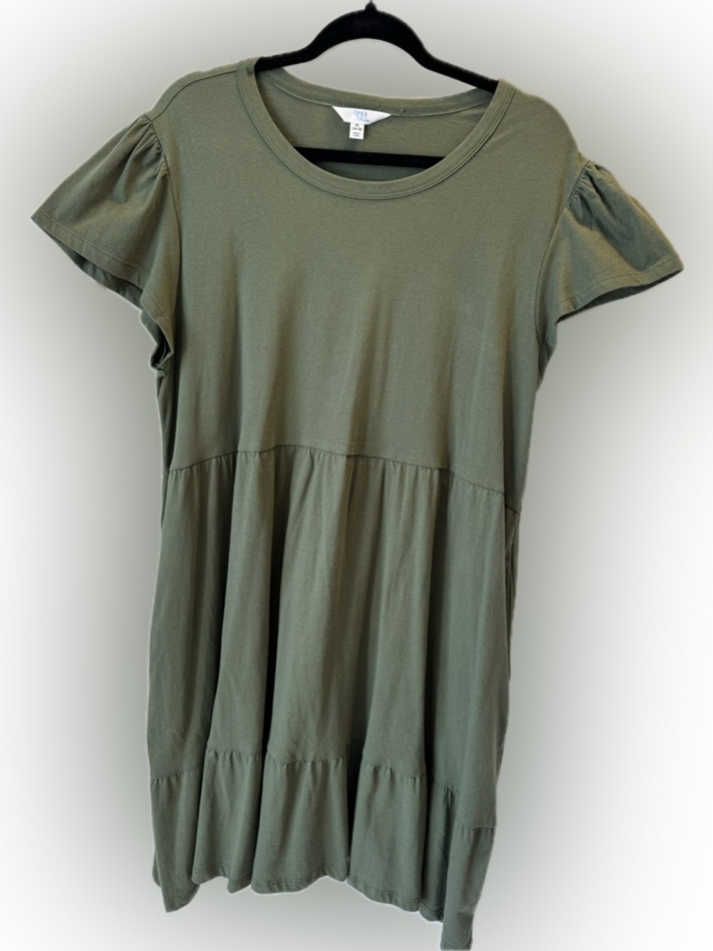 Time and True NWT Olive Tiered Cotton Dress XL Pockets